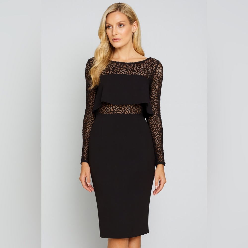 Jay Godfrey Elegant Black Lace Overlay Popover Midi Dress size 6